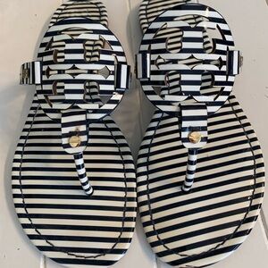 Tory Burch Navy and White Striped Sandals. Size 9